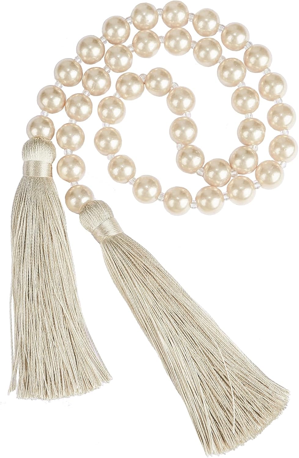 Fenghuangwu 34 Inch Pearl Glass Bead Garland with Tassels - Elegant Boho Table Decor, Fringe Wall