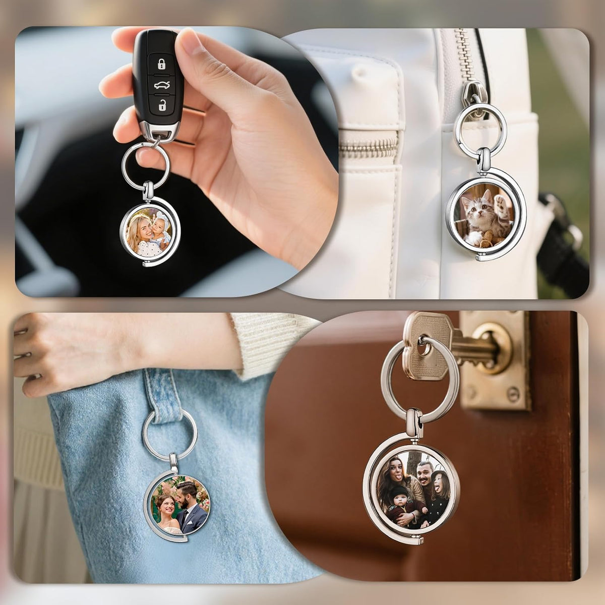 Personalized Custom Keychain with Picture - Turnable Double Sided Colorful Photo Key chains