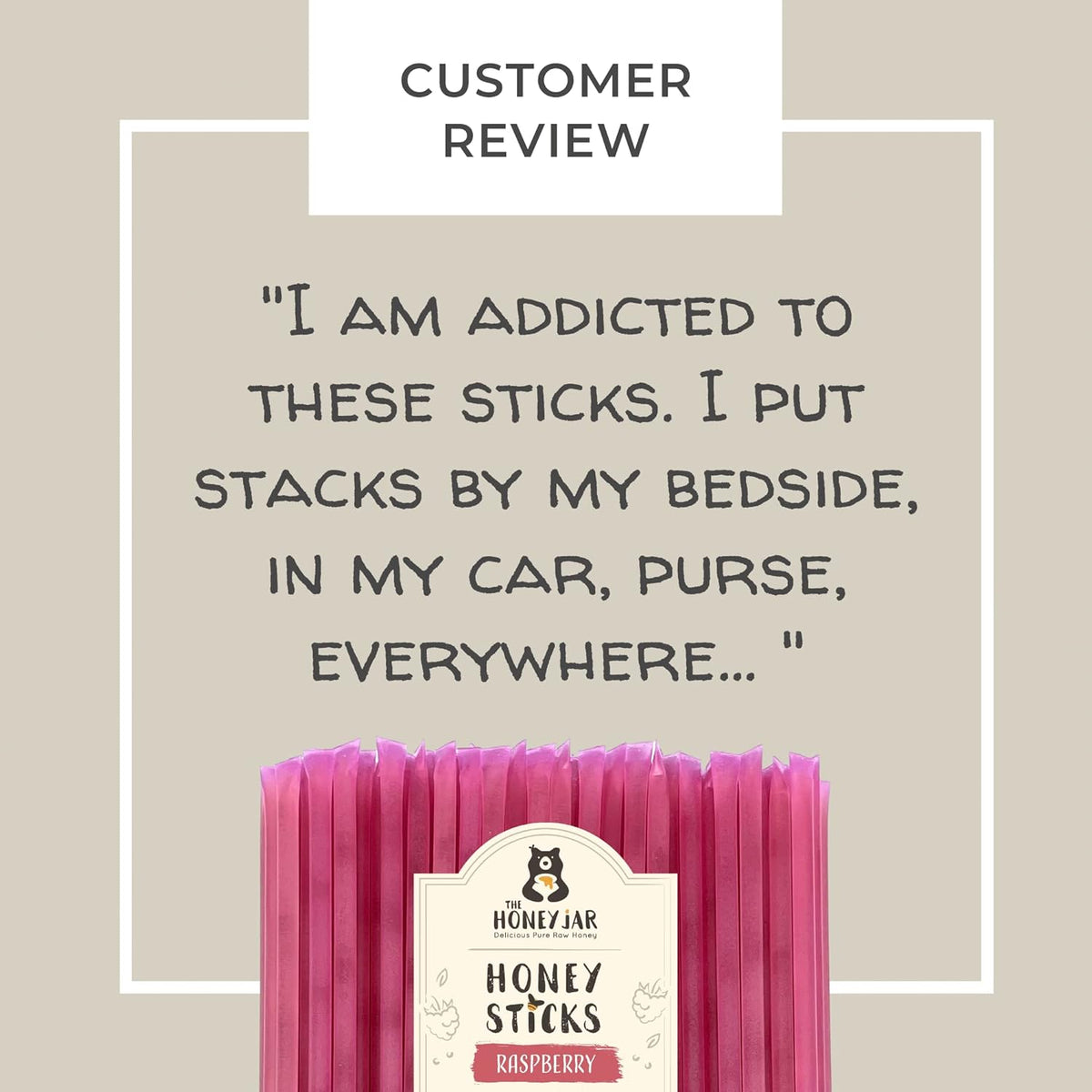 The Honey Jar Raspberry Flavored Honey Sticks - Pure Honey Straws For Tea, Coffee, or a Healthy