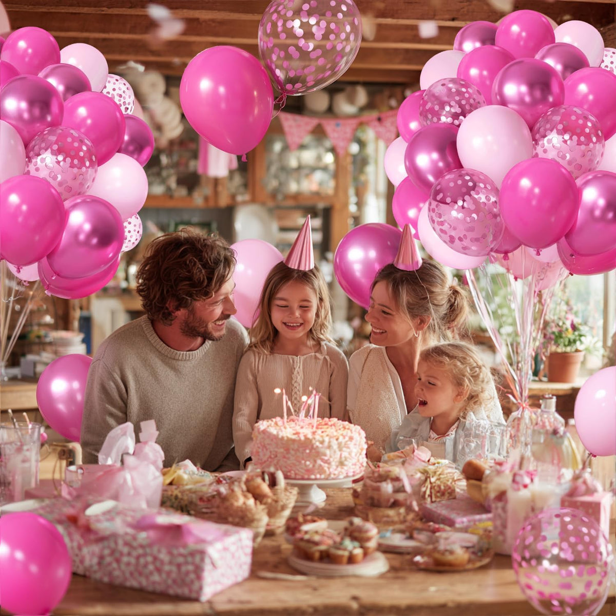 Light Pink Confetti Balloons, 50pcs 12 Inch Metallic Pink Balloons and Hot Pink Latex Balloons Baby