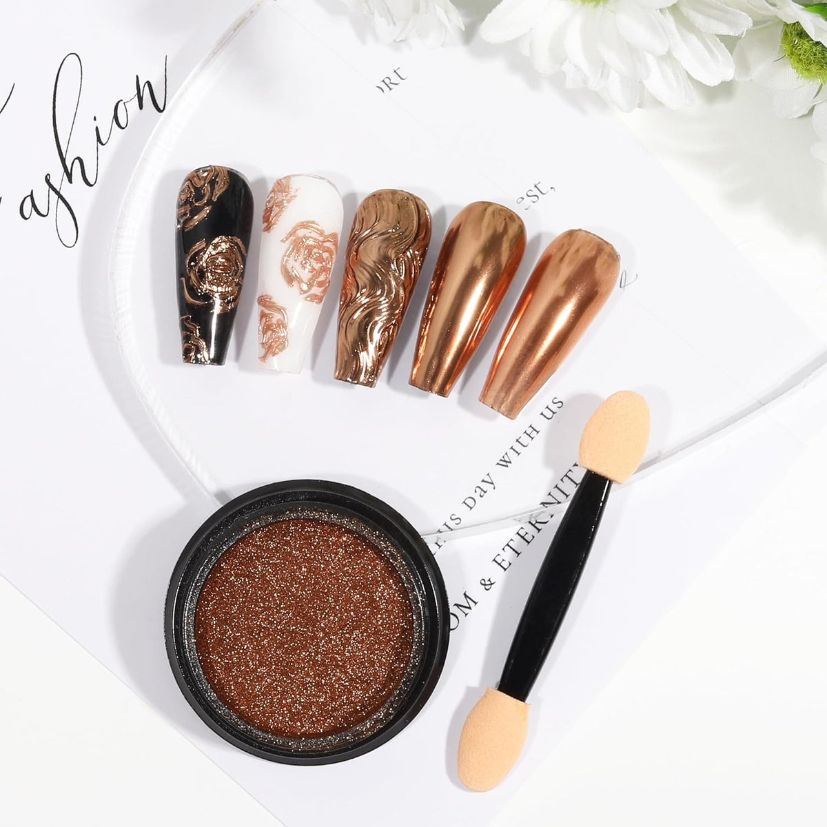 Artdone Chrome Nail Powder, Copper Iridescent Aurora Powder Metallic Mirror Effect Pigment