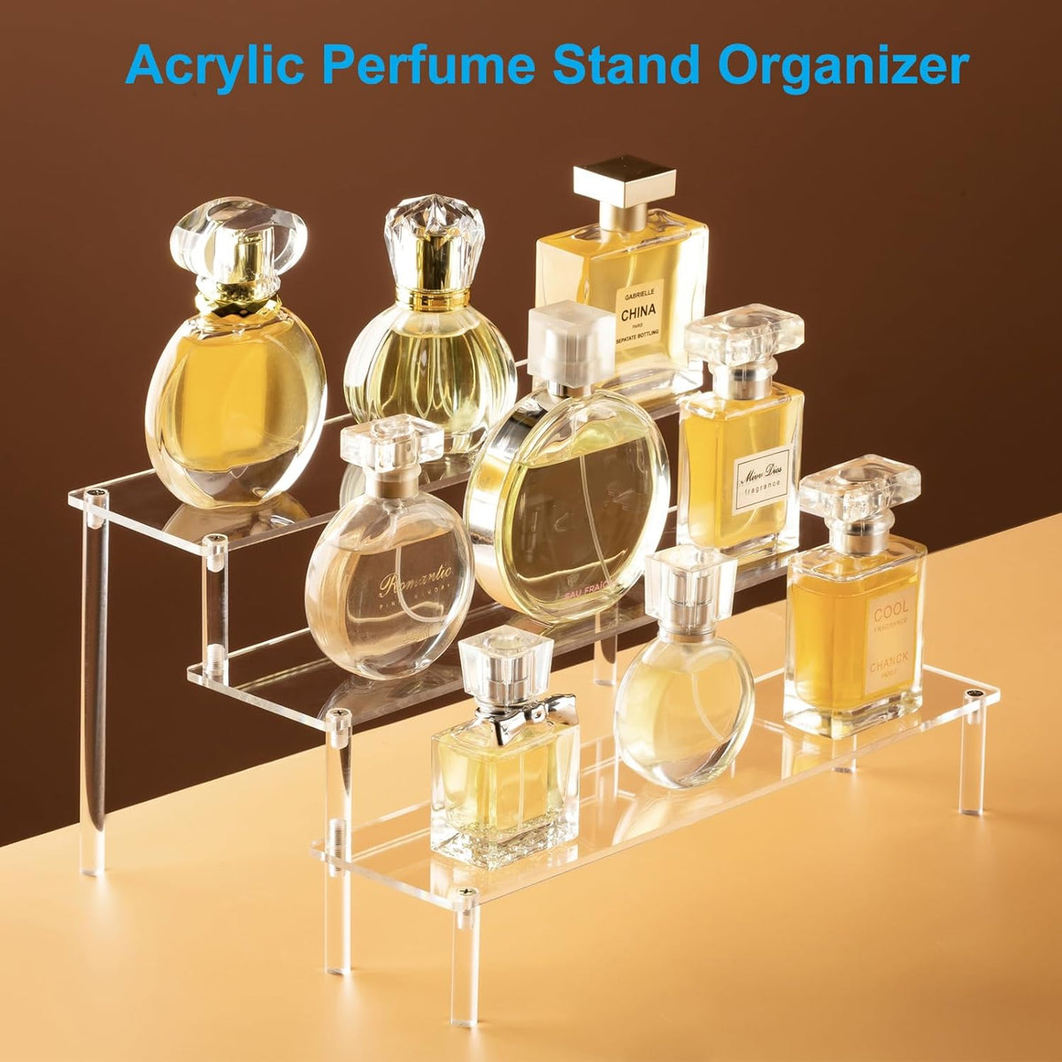 2PCS Large Acrylic Display Risers, Perfume Stand Organizer, Clear Acrylic Shelf Risers for Display