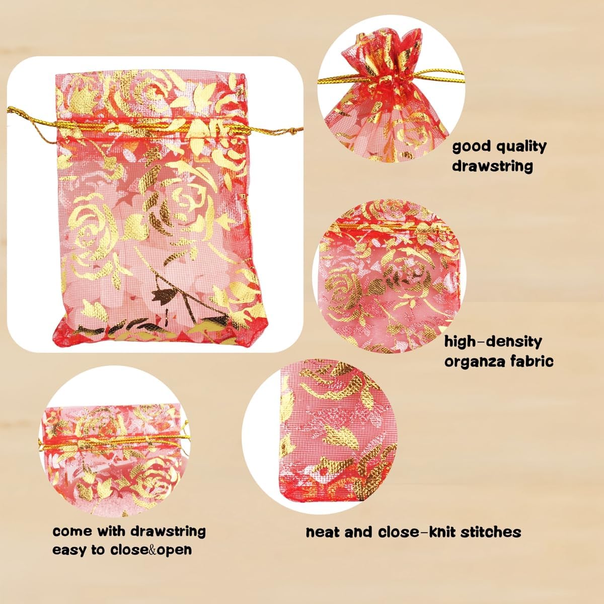 100 Pack 2.8 x 3.5 Inch Flower Heart Organza Jewelry Gift Pouch Candy Pouch Drawstring Wedding