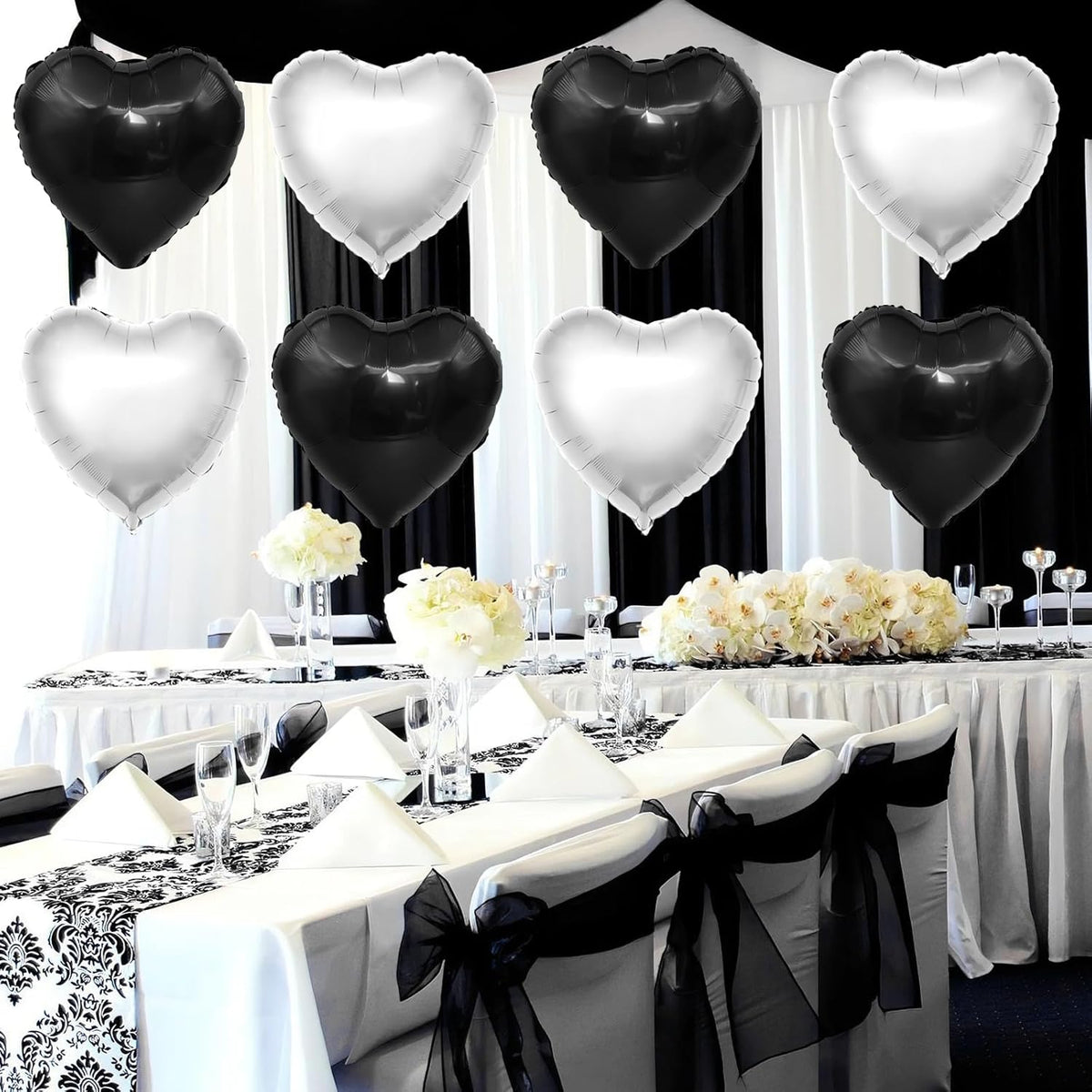 Black Silver Heart Balloons,12Pcs 18Inch Silver Black Heart Shaped Foil Helium Balloons for Baby