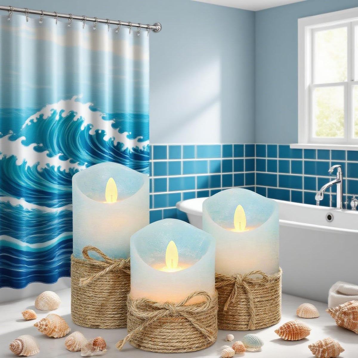 Silverstro Nautical Decor Ocean Blue Flameless Candles - Home Christmas Farmhouse Summer