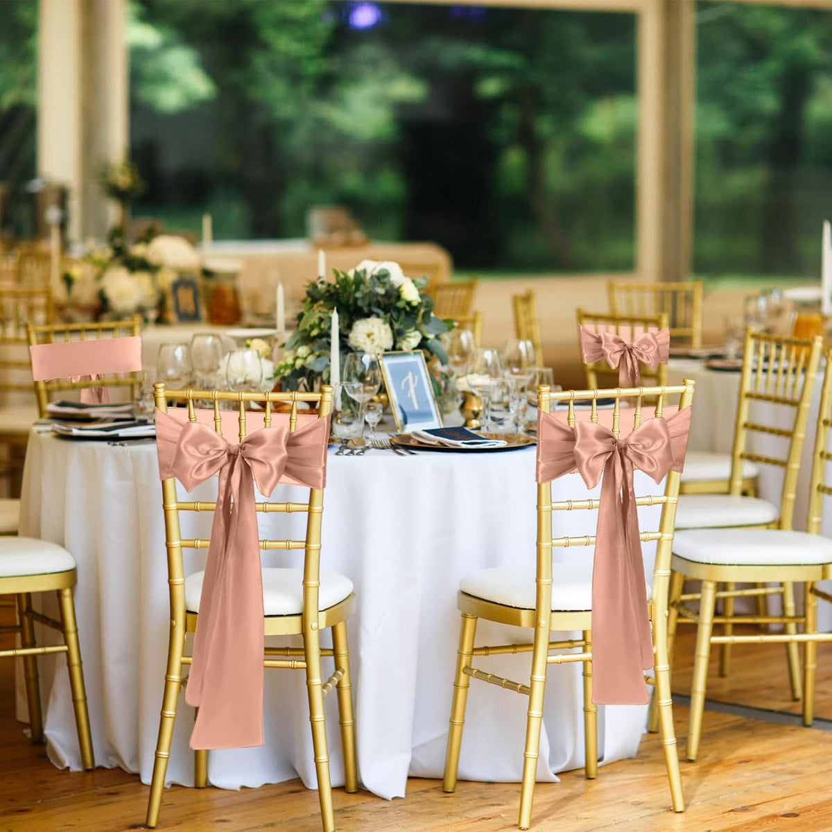 50 PCS Rose Gold Satin Chair Sashes Bows Universal Chair Ribbon Ties Back Sash for Wedding Party