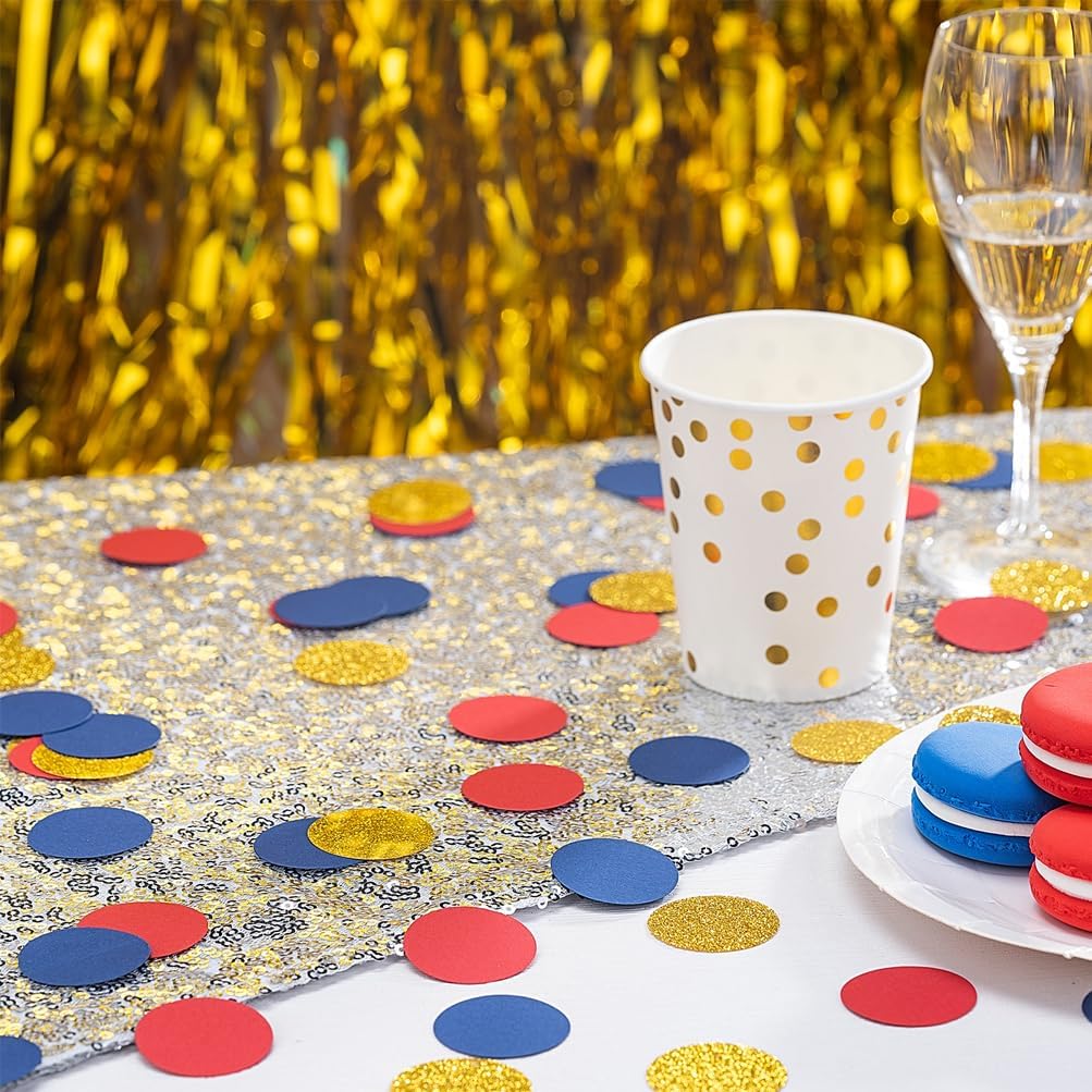Gold Blue and Red Confetti Table Decoration for 4th July Graduation Birthday Theme Party,1.2 inch