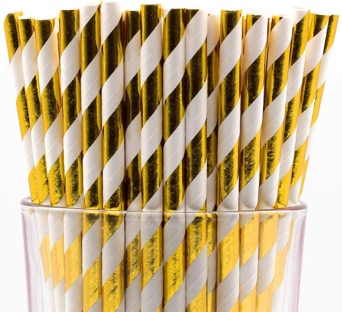 Pack of 300 Gold Foil Swirls Biodegradable 4-Ply Paper Drinking Straws (Compostable, Non-toxic