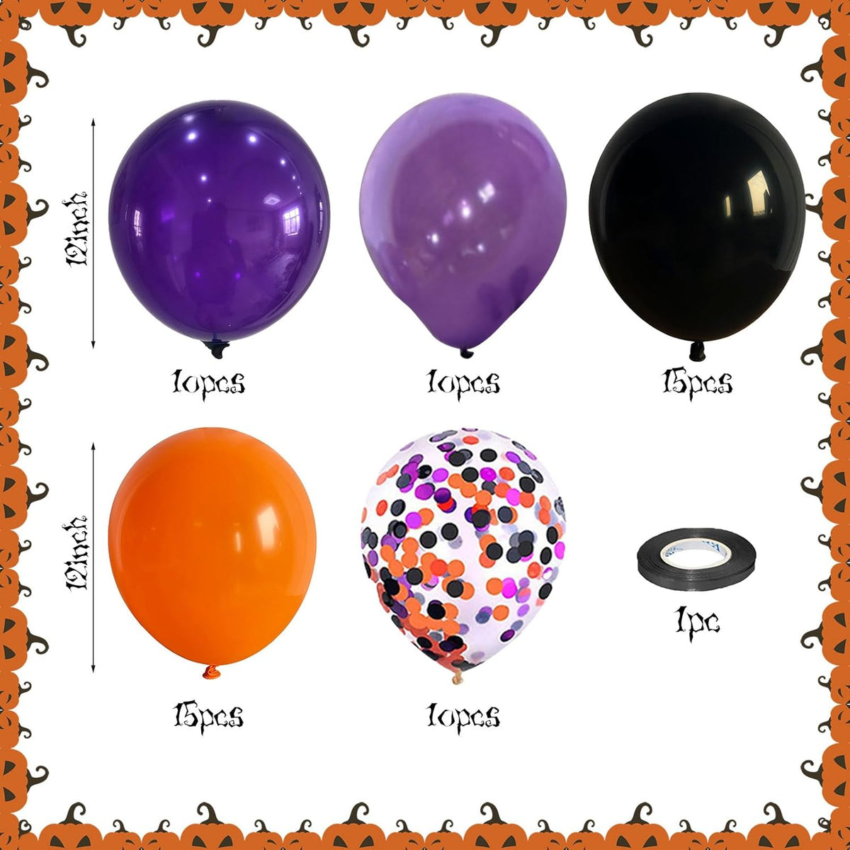 60Pcs Black Orange Purple Balloons, 12 Inch Balloon Purple Black Orange Party Balloons with