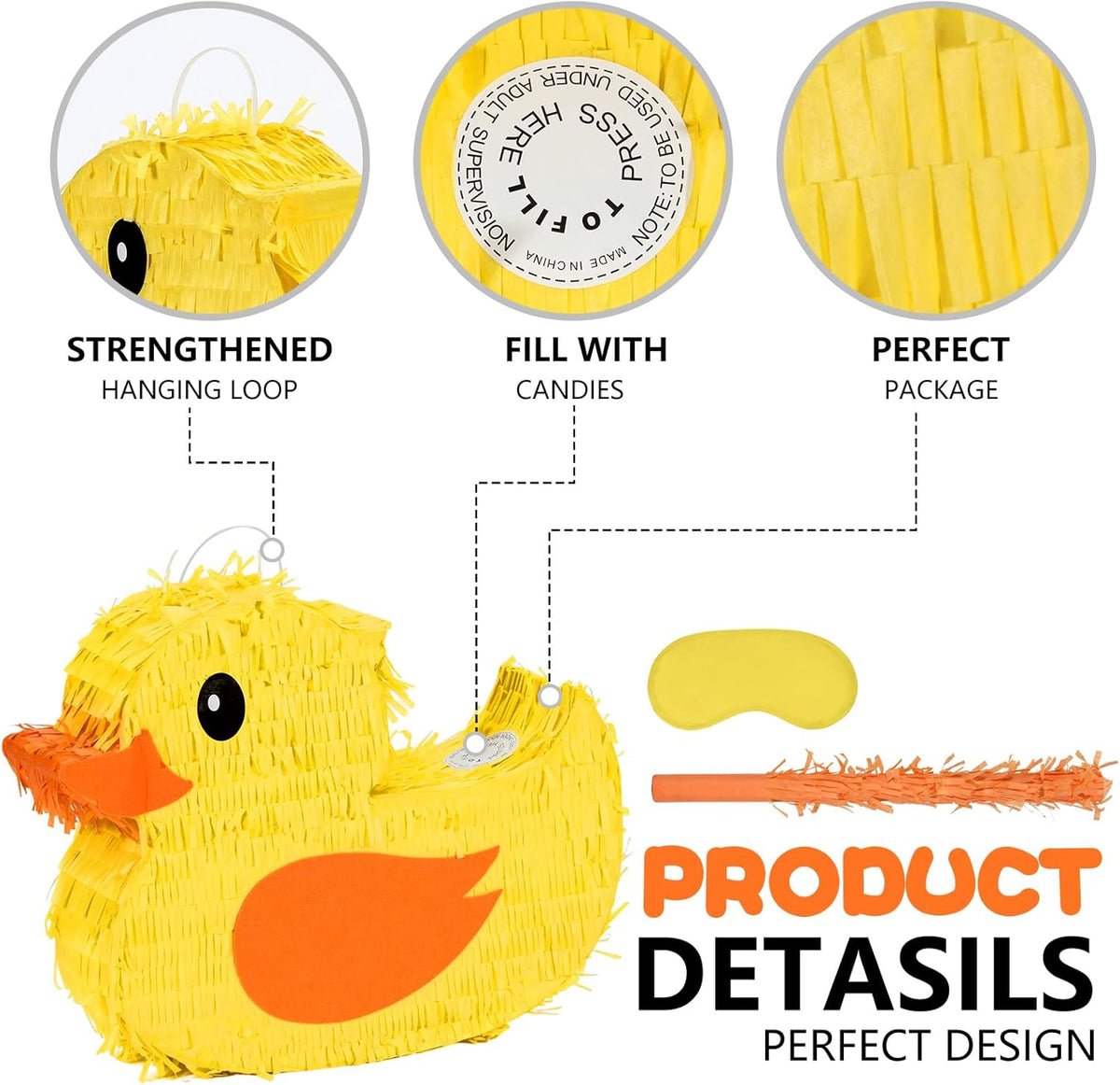 Duck Pinatas Bundle with a Blindfold and a Bat(16.5 x 12.6 x 4 Inches), Perfect for kid's Birthday