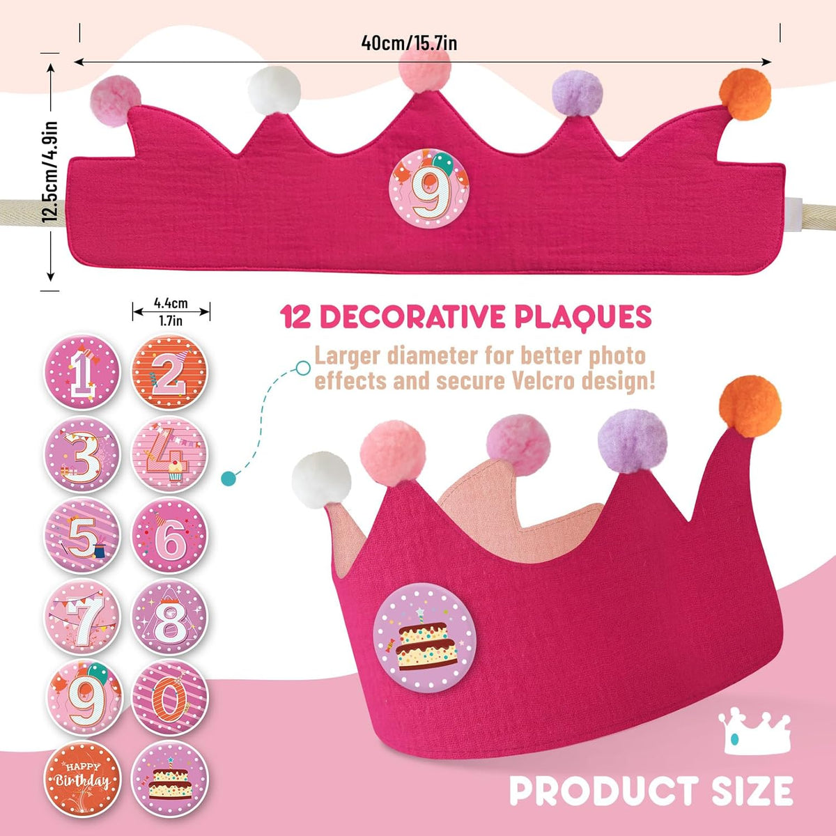 Reusable Birthday Crown with Numbers,Kids Birthday Hat Fabric Crown Pertain Kids Boy Toddler Girl