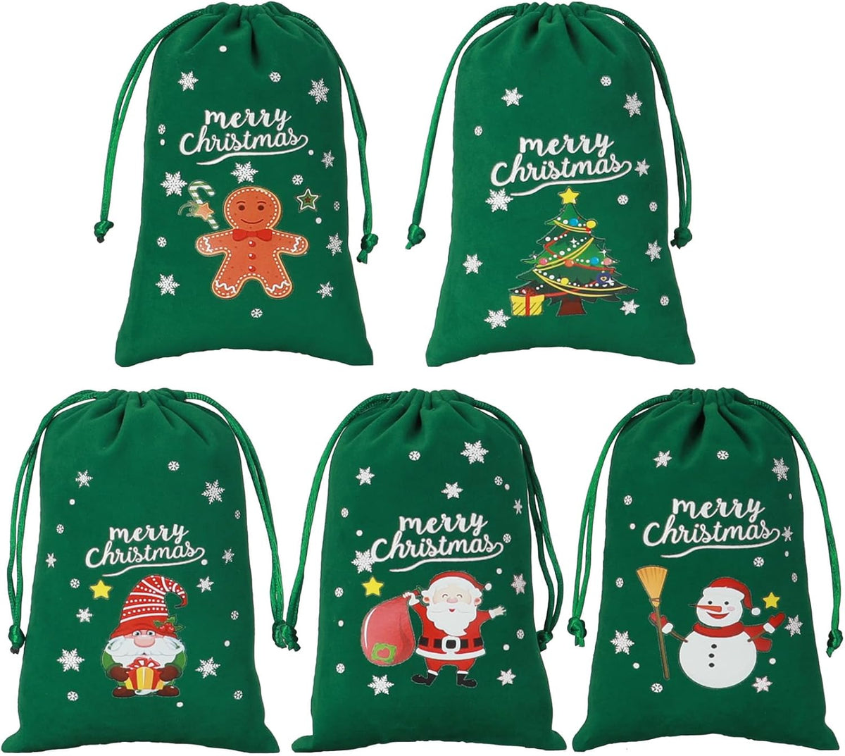 Tapleap Coth Christmas Bags with Drawstring - 50Pcs 4x6 Green Velvet for Wrapping Christmas Party