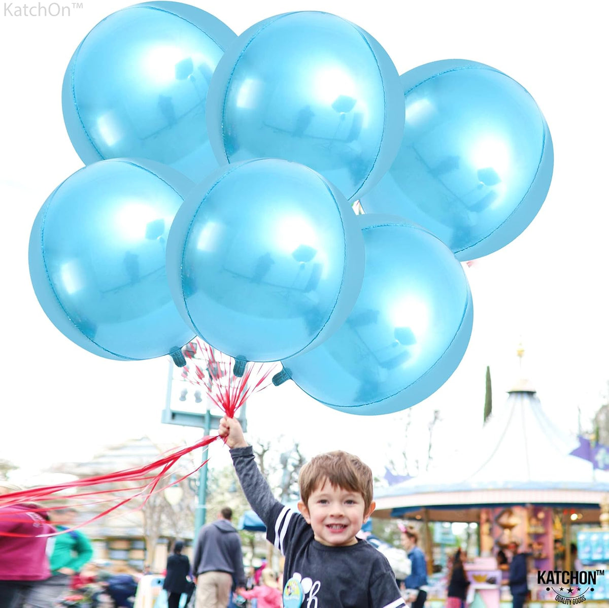 KatchOn, Light Blue Foil Balloons - 22 Inch, Pack of 6 | Light Blue Metallic Balloons | Baby Foil