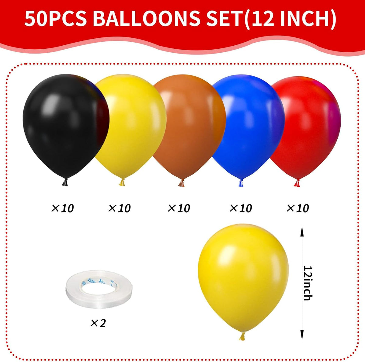 Race Car Balloons, 50Pcs 12 Inches Car Decorations with Red Blue Yellow Burnt Orange Black Party