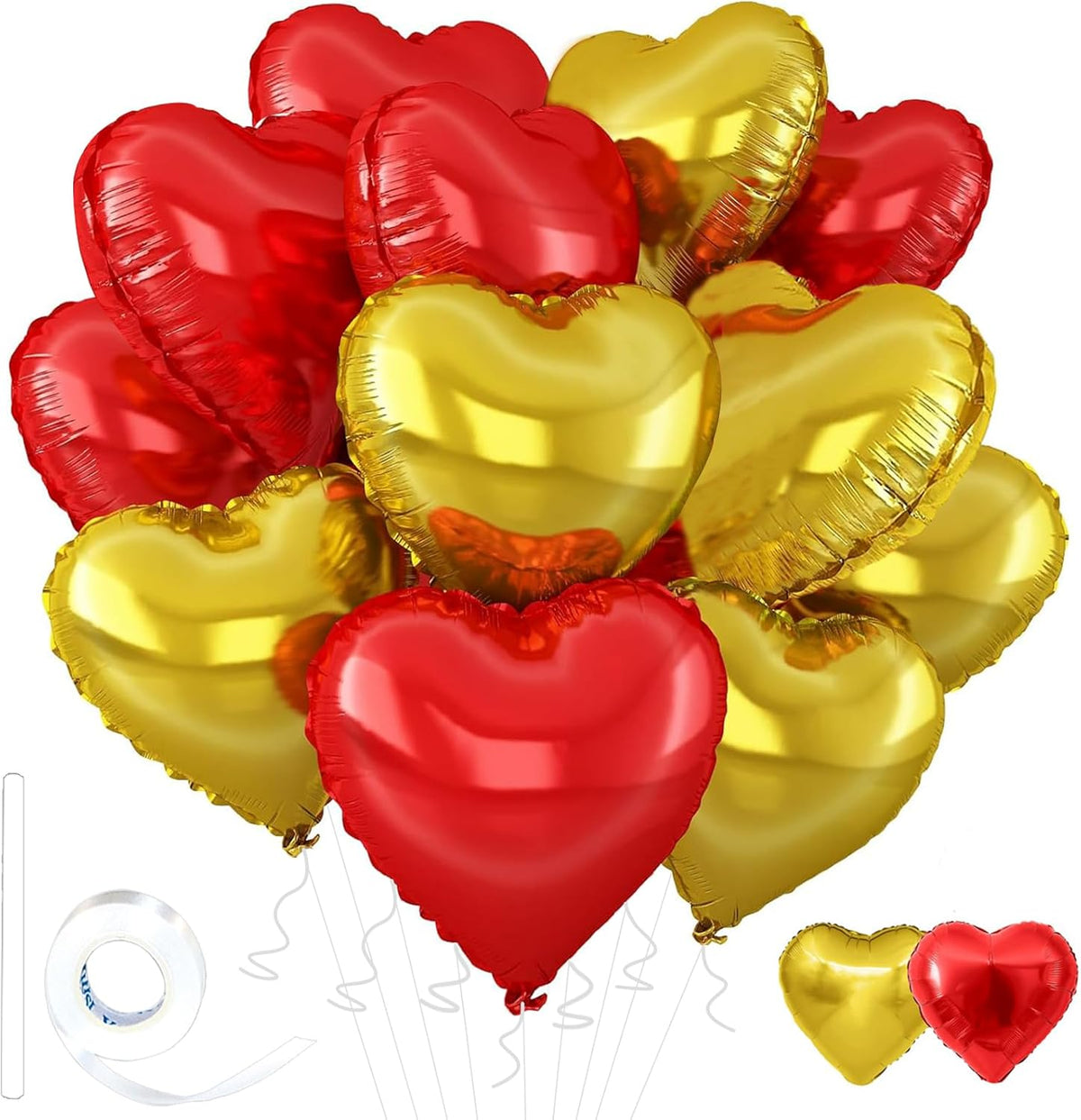 Gold-Red Heart Balloons,18inch Gold Heart Shaped Foil Balloons & Red Foil Balloon for Anniversary