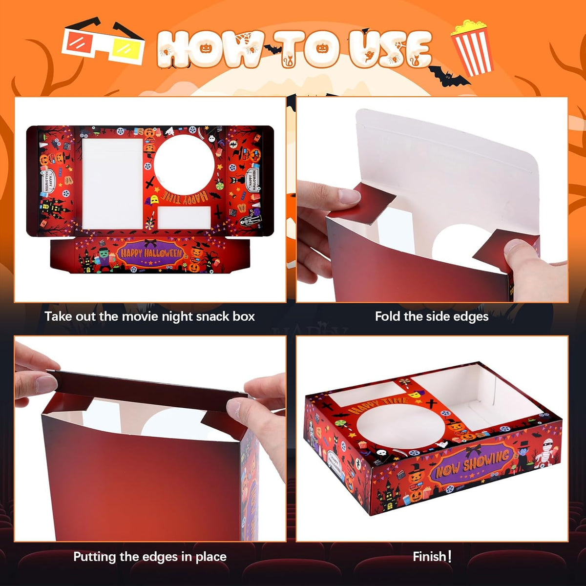 Faccito 36 Pcs Movie Night Snack Trays Movie Theater Snack Boxes Night Supply Disposable Paper