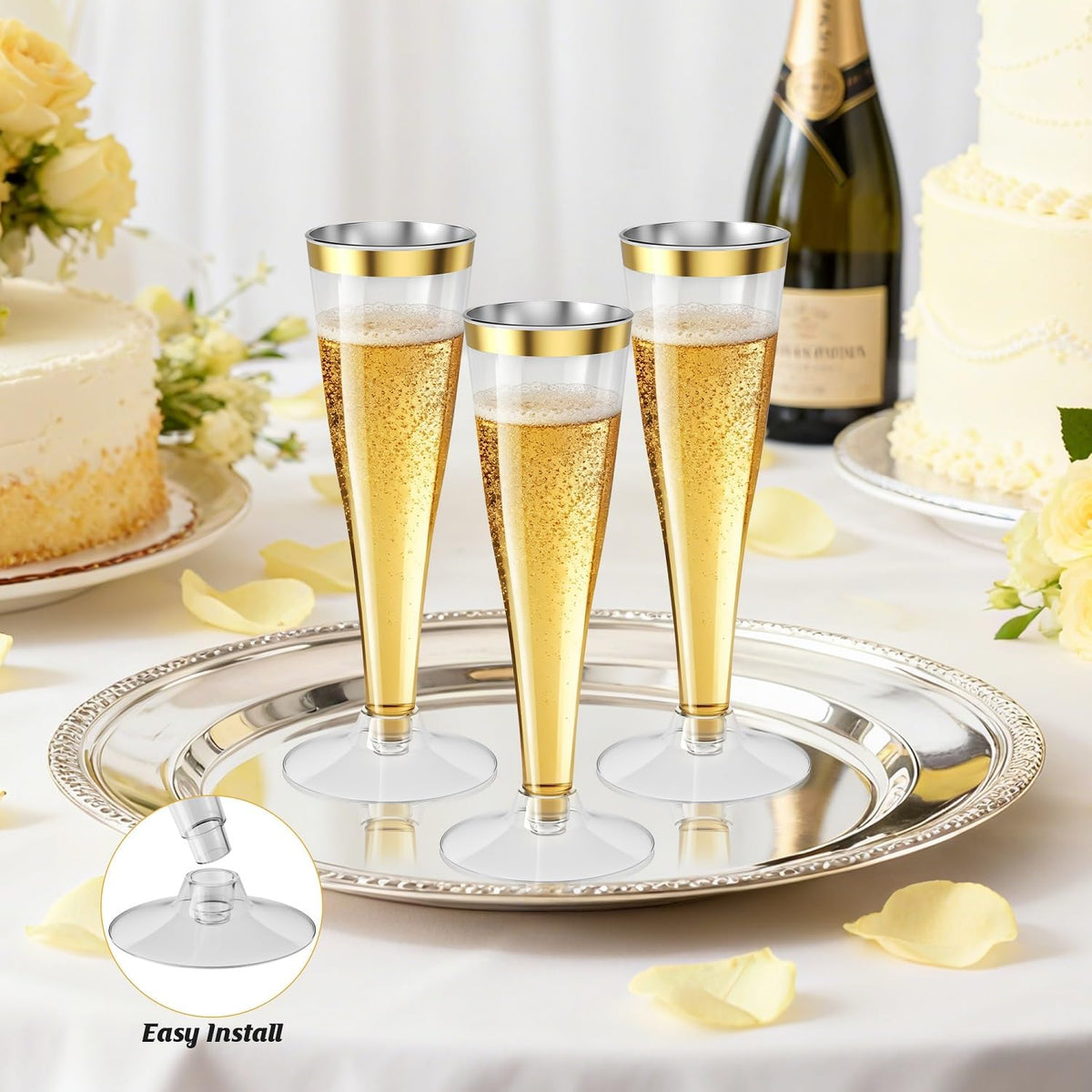 40 Pack Champagne Flutes Plastic Wine Glasses Disposable, 4.5 Oz Gold Rim Mimosa Glasses for 2025