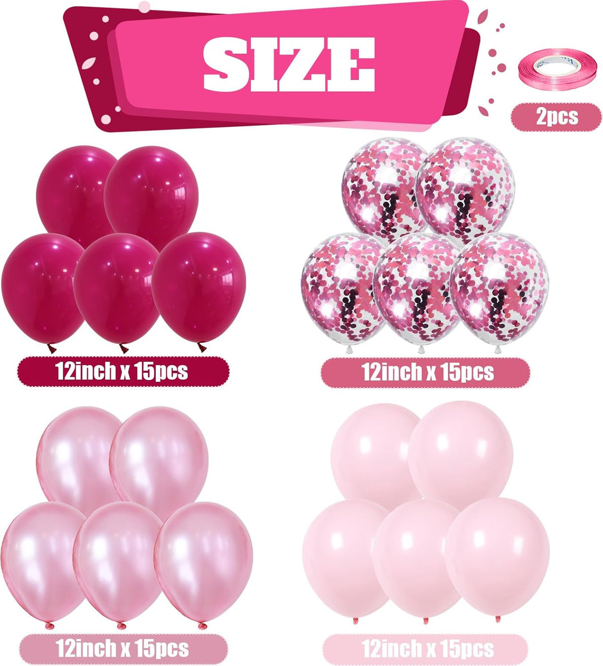 Togvu Hot Pink and Baby Pink Balloons, 60 Packs 12 Inch Premium Pink Latex Balloon with Confetti