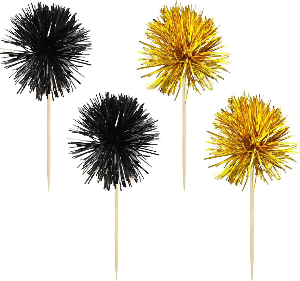 Gyufise 30Pcs Foil Firework Cupcake Toppers Sparkle Tinsel Cake Toppers Tinsel Drink Cake