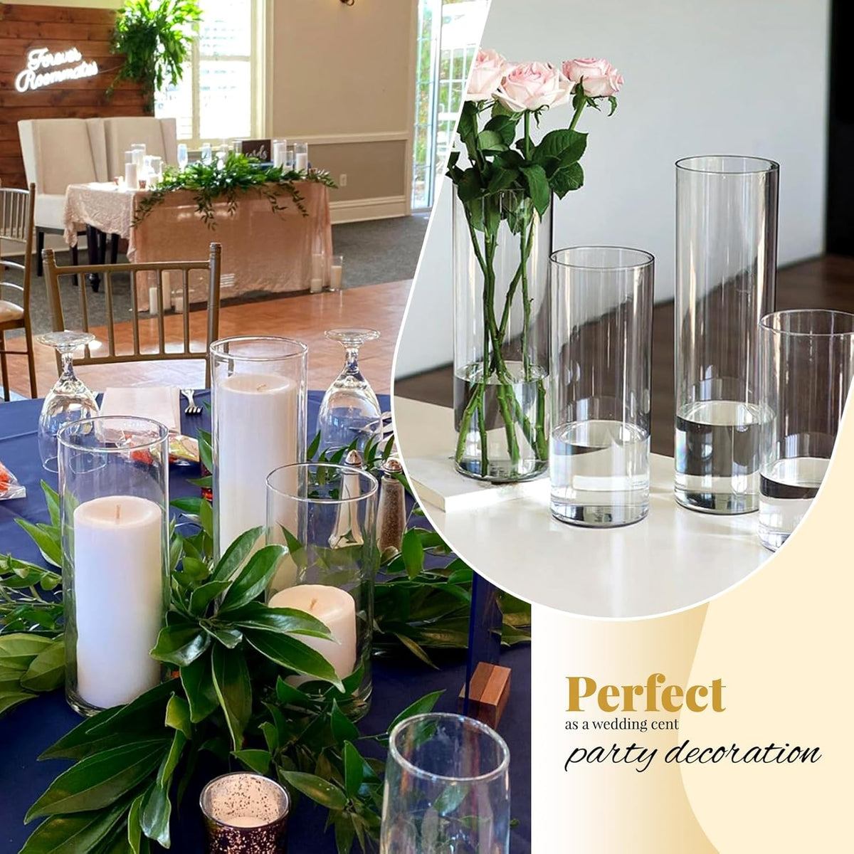 12Pack Glass Cylinder Vases for Centerpieces - 8 Inch Tall Flower Vase for Wedding Decorations