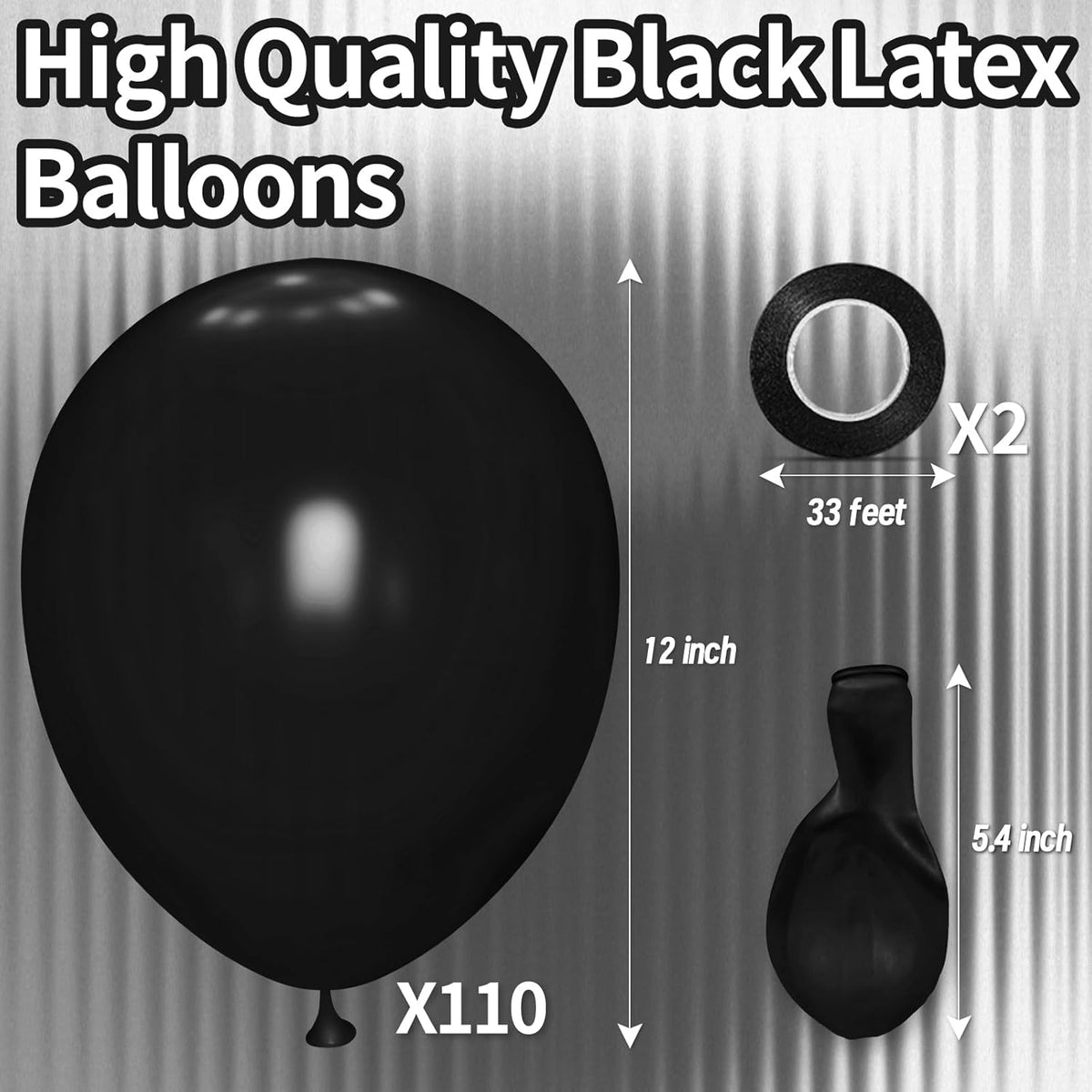 KAWKALSH Black Balloon 12 Inch, 110pcs Latex Party Balloons Helium Bright Color for Birthday Baby