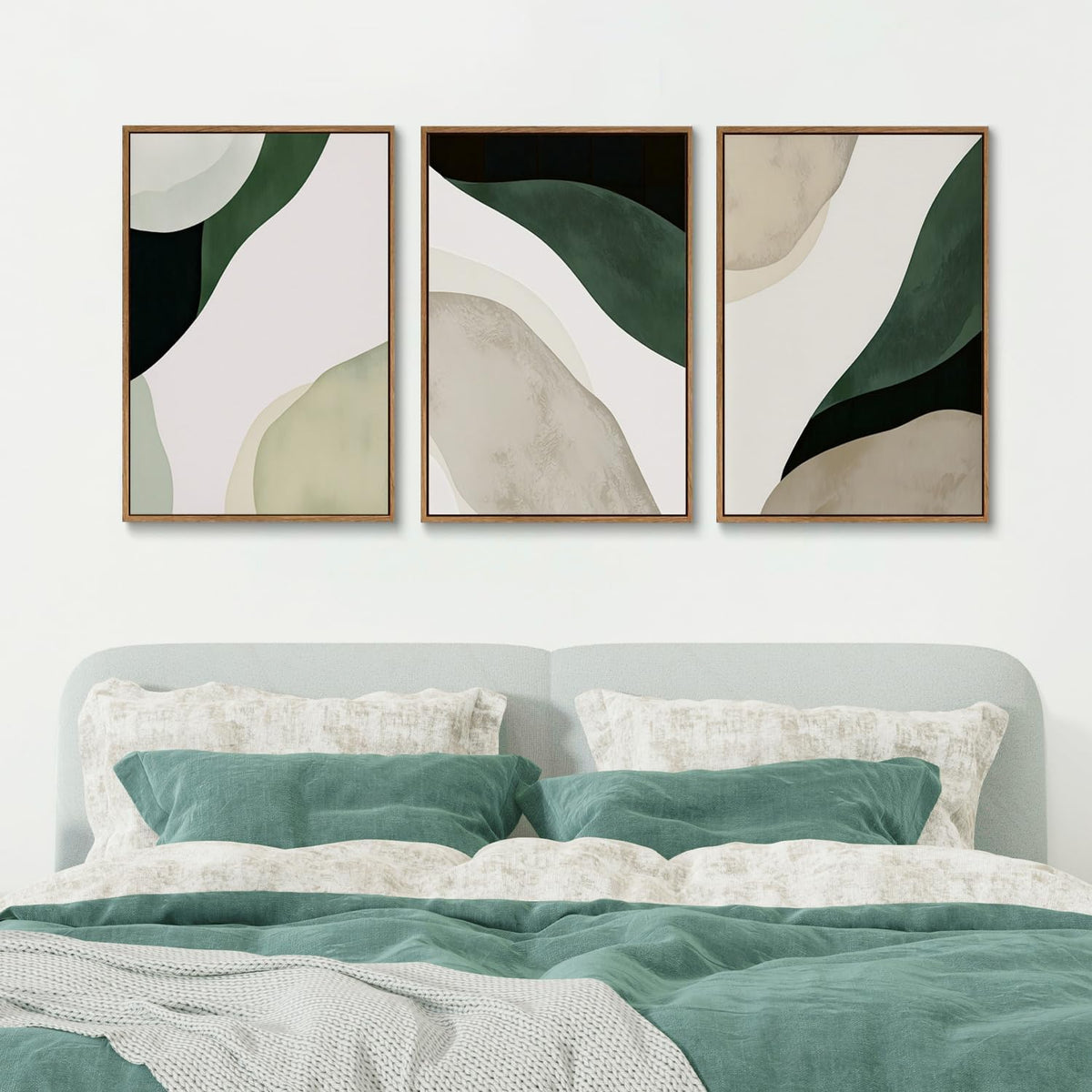 myusuar 3 Piece Large Modern Abstract Canvas Framed Wall Art For Living Room, Green Black White