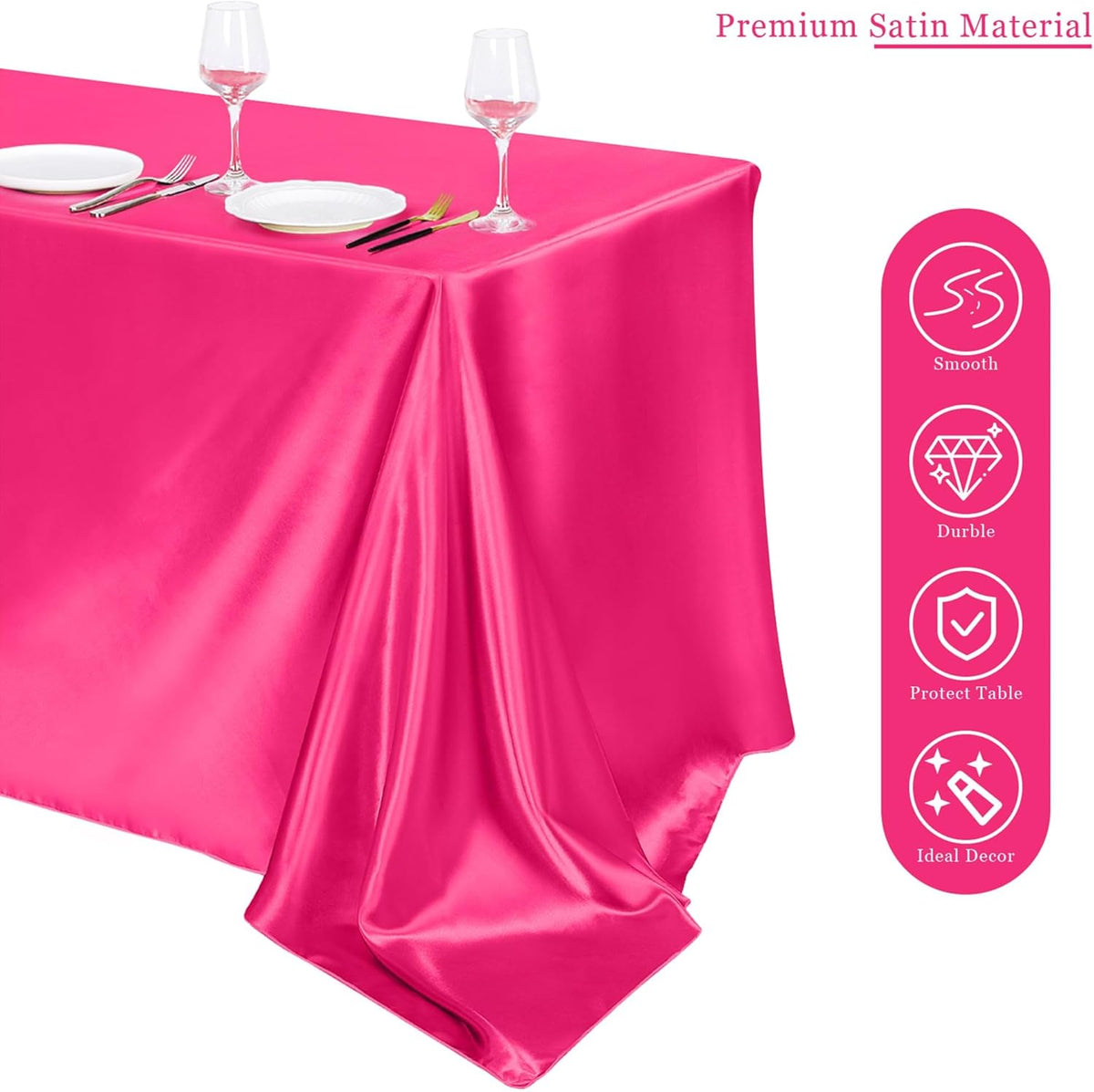 TURSTIN 1 Pack Hot Pink Satin Tablecloth 102 x 58 Inch Overlay Satin Table Cover Rectangle Bright