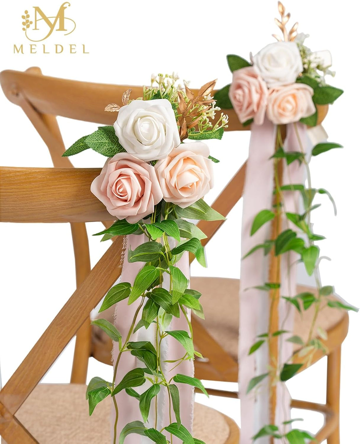 Meldel Wedding Chair Decorations Set of 10 Aisle Artificial Flowers White Pink Rose Garland with