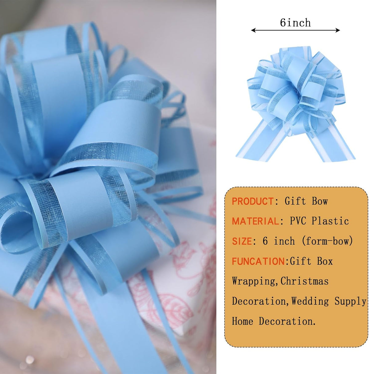6Pcs 6inch Pull Bow Gift Wrapping,Pull Bow For Gift Basket, Gift Bag Box Wrapping Decor, Valentines