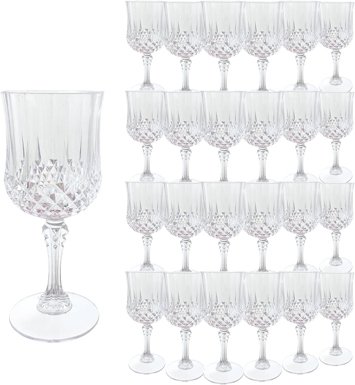 Plastic Wine Glasses，Plastic Goblets Vintage Style Cordial Drinking Glasses for Wedding Reception