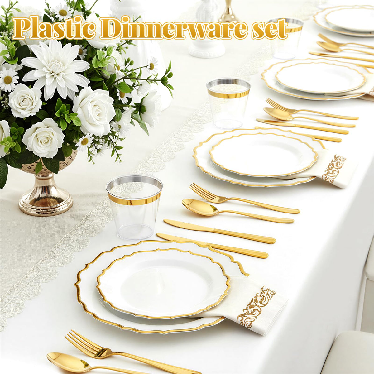 Glowserve 175 Piece Disposable Plastic Plates Dinnerware Set for 25 Guests