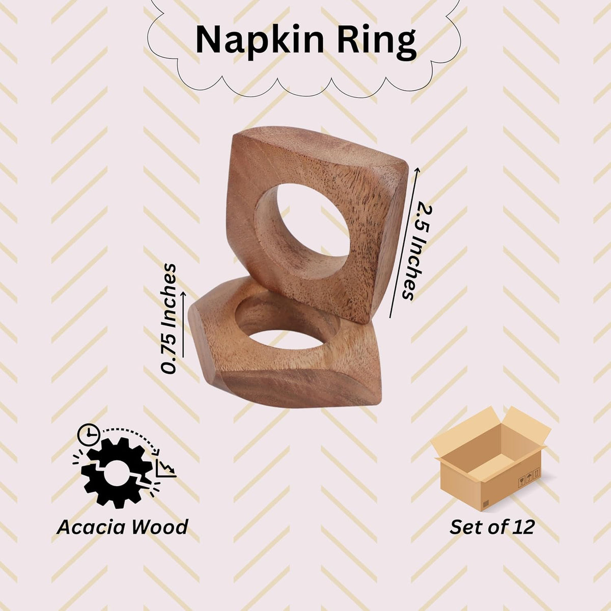Wooden Napkin Rings Set of 12 Fall Decor for Home Square Acacia Wood Napkin Holders for Dining