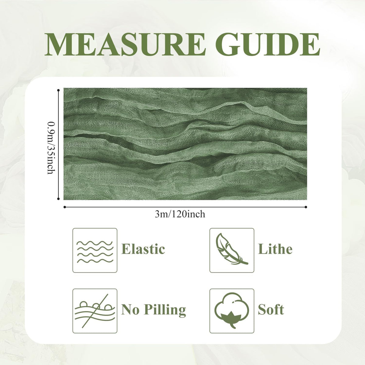 Asee'm 6pcs Cheesecloth Table Runner 120 Inches Sage Green Boho Gauze Cheese Cloth Runner 10FT