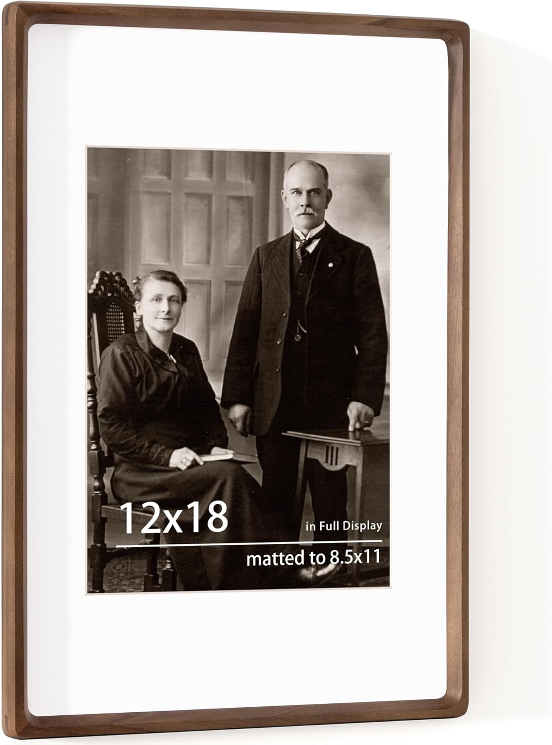 12x18 Frame USA-Sourced Natural Walnut Wood Solid Wood Photo Frame Handcrafted Rounded Corner with