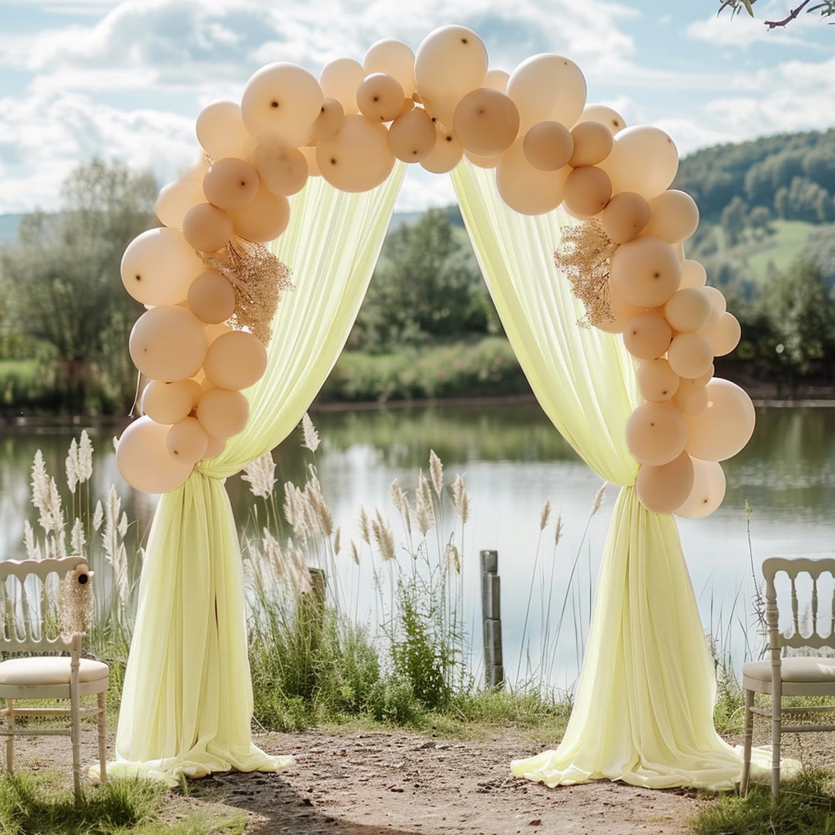 Wokceer Wedding Arch Draping Fabric 28.7" x 20FT Beige Sheer Drapes Backdrop for Wedding Ceremony