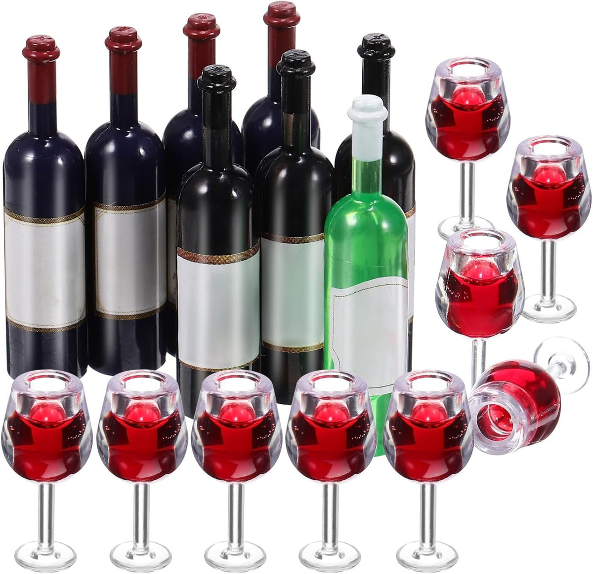 NUOBESTY Mini Bottles 18Pcs Dollhouse Champagne Set Miniature Red Wine Bottle Mini Cocktail Glasses