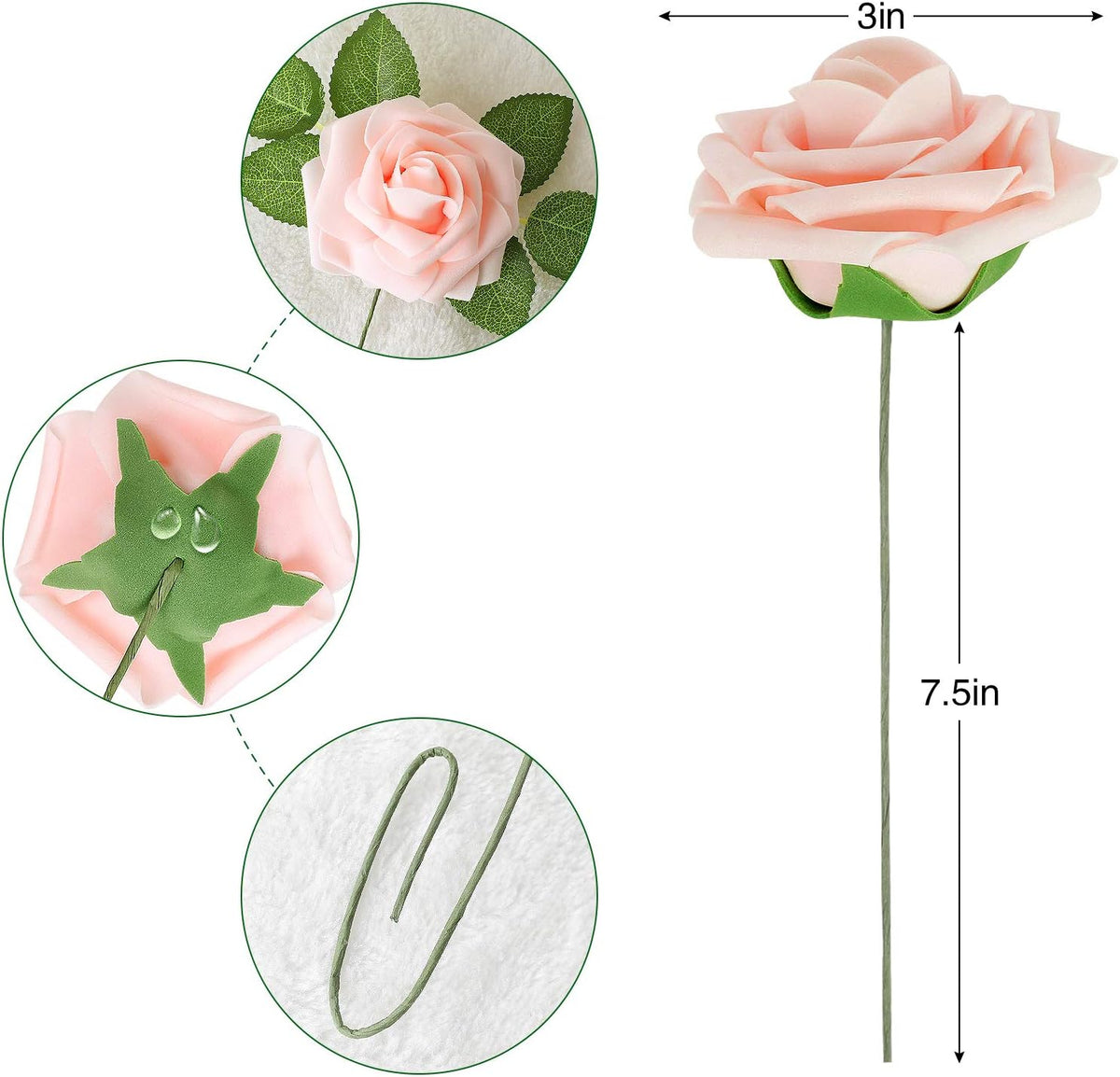 AmyHomie Artificial Flower Blush Pink Rose 25pcs Real Looking Fake Roses w/Stem for DIY Wedding