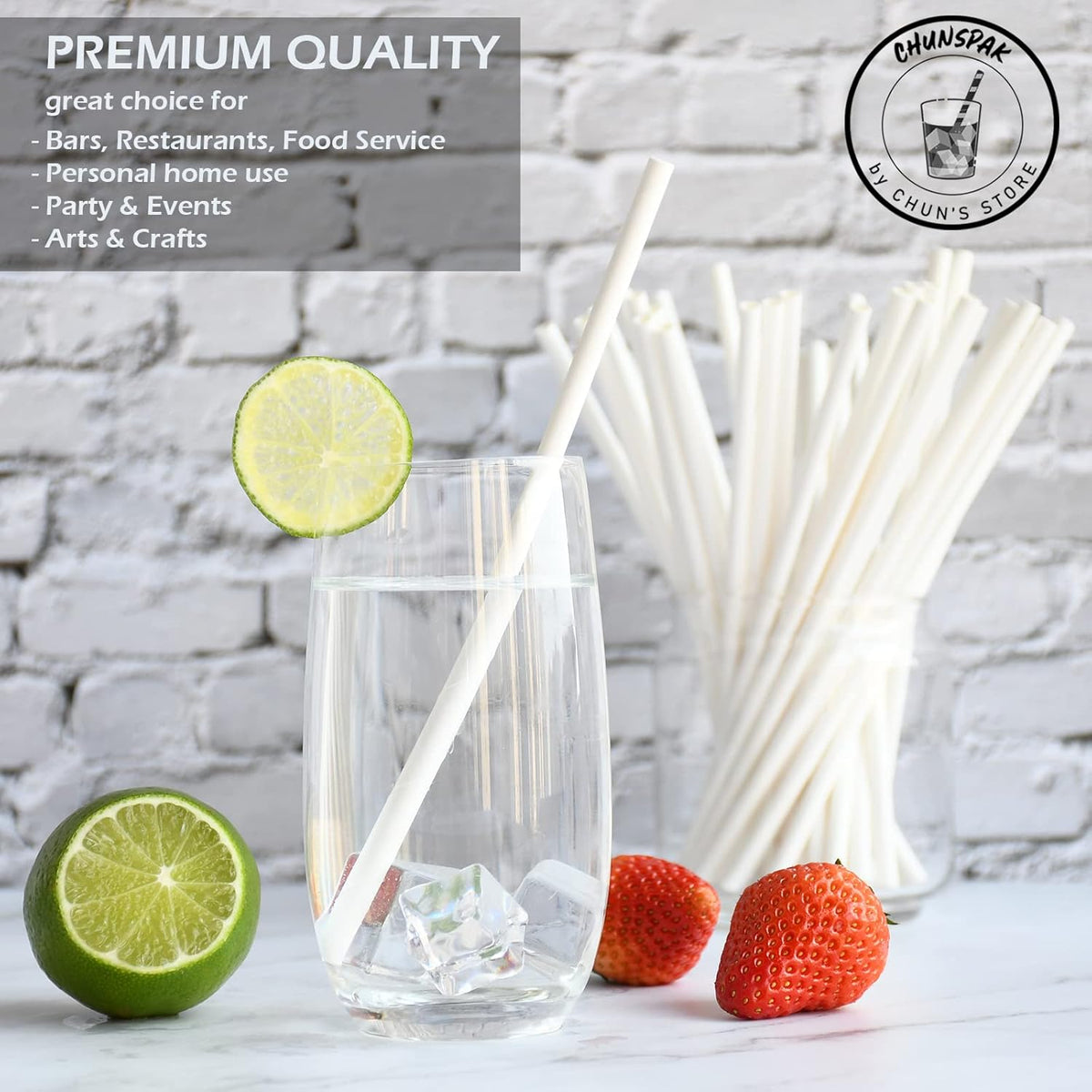 White Paper Drinking Straws Bulk, 1000 Counts, 7.75" Long, 0.24" Diameter - Restaurants and Bars
