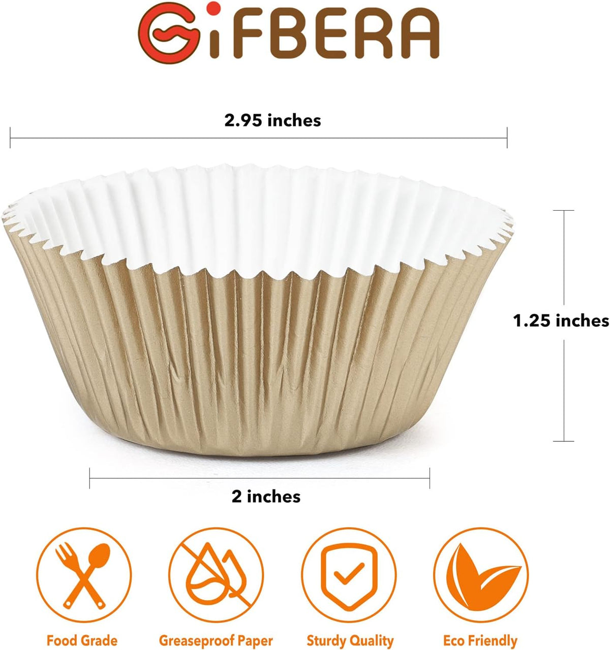 Gifbera Natural Metallic Foil Cupcake Liners - Standard Size Baking Cups Muffin Liners Paper for