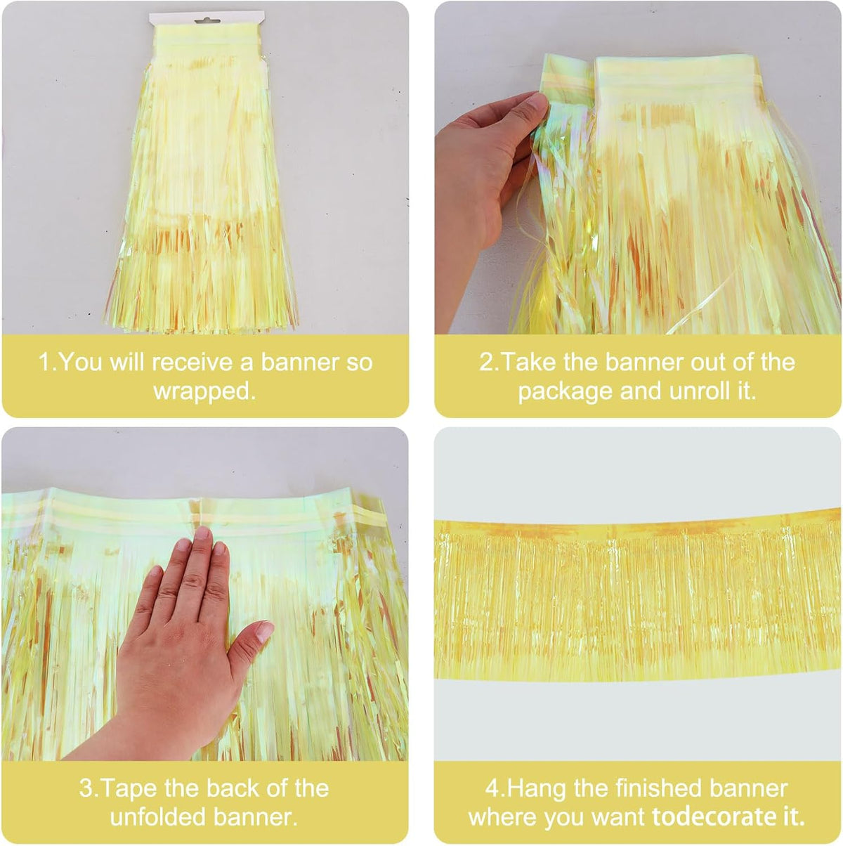 BEISHIDA 3 Packs Metallic Foil Fringe Garland Shining Yellow Wall Hanging Tinsel Fringe Banners for