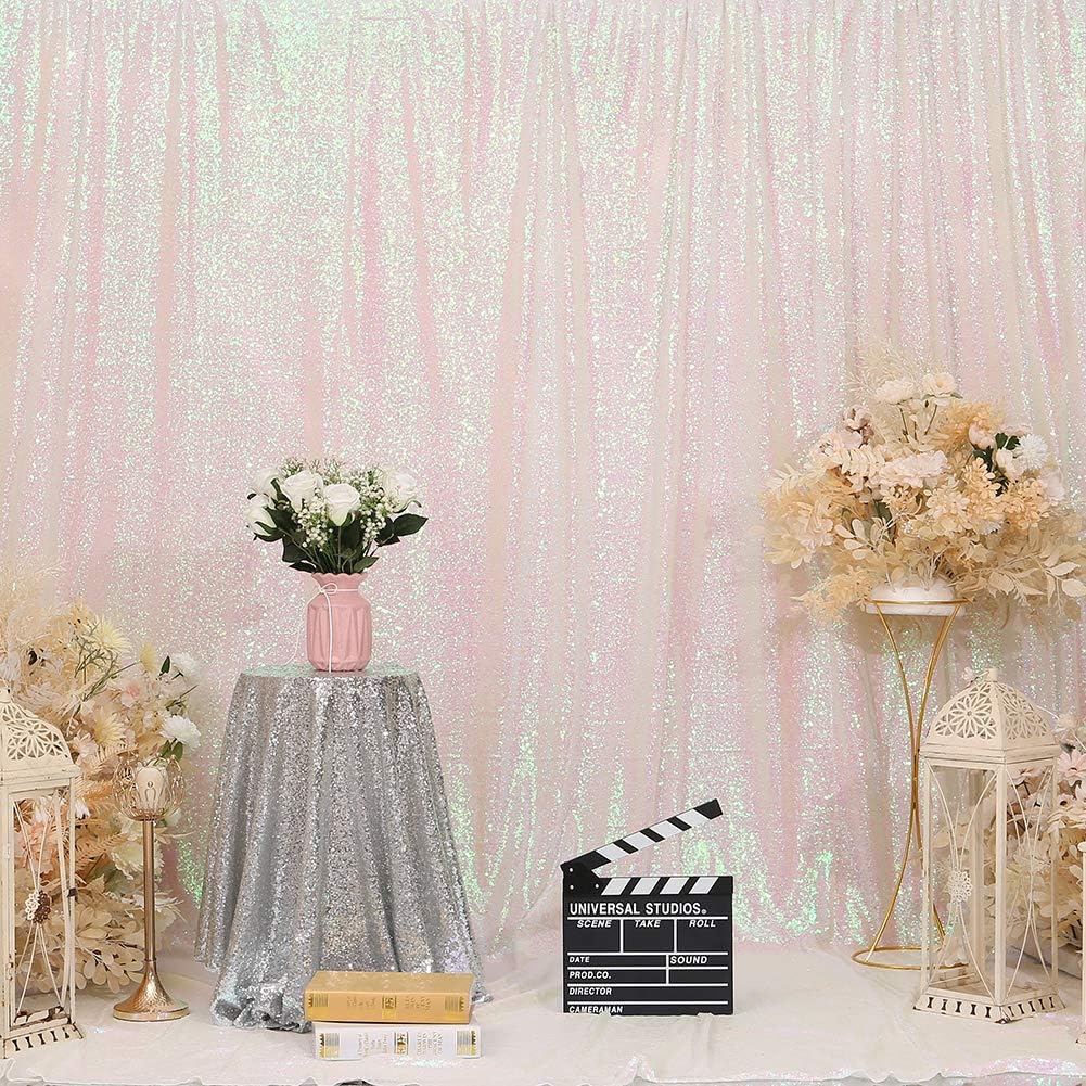 Eternal Beauty White Iridescent Sequin Backdrop, 10x10 Ft Glitter Background Curtains for Shimmer