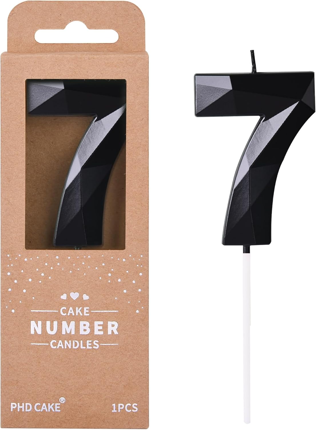 PHD CAKE 2.76 Inch Crystal Black 7 Number Birthday Candles, Red Number Candles, Cake Number