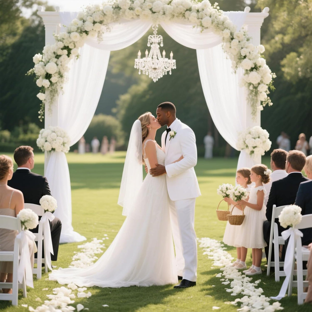 VOK White Wedding Arch Draping Fabric 29in x 18Ft 4 Panels Sheer Chiffon Curtain Drapes Extra Long