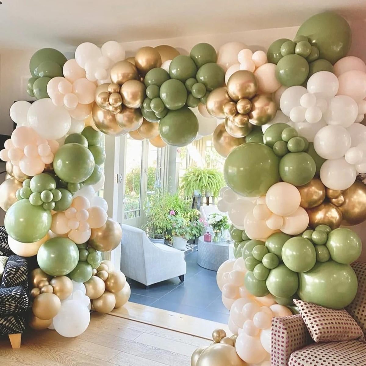 412Pcs Sage Green White Sand Gold Balloons Garland Arch Kit,18 12 10 5 Inch Different Sizes