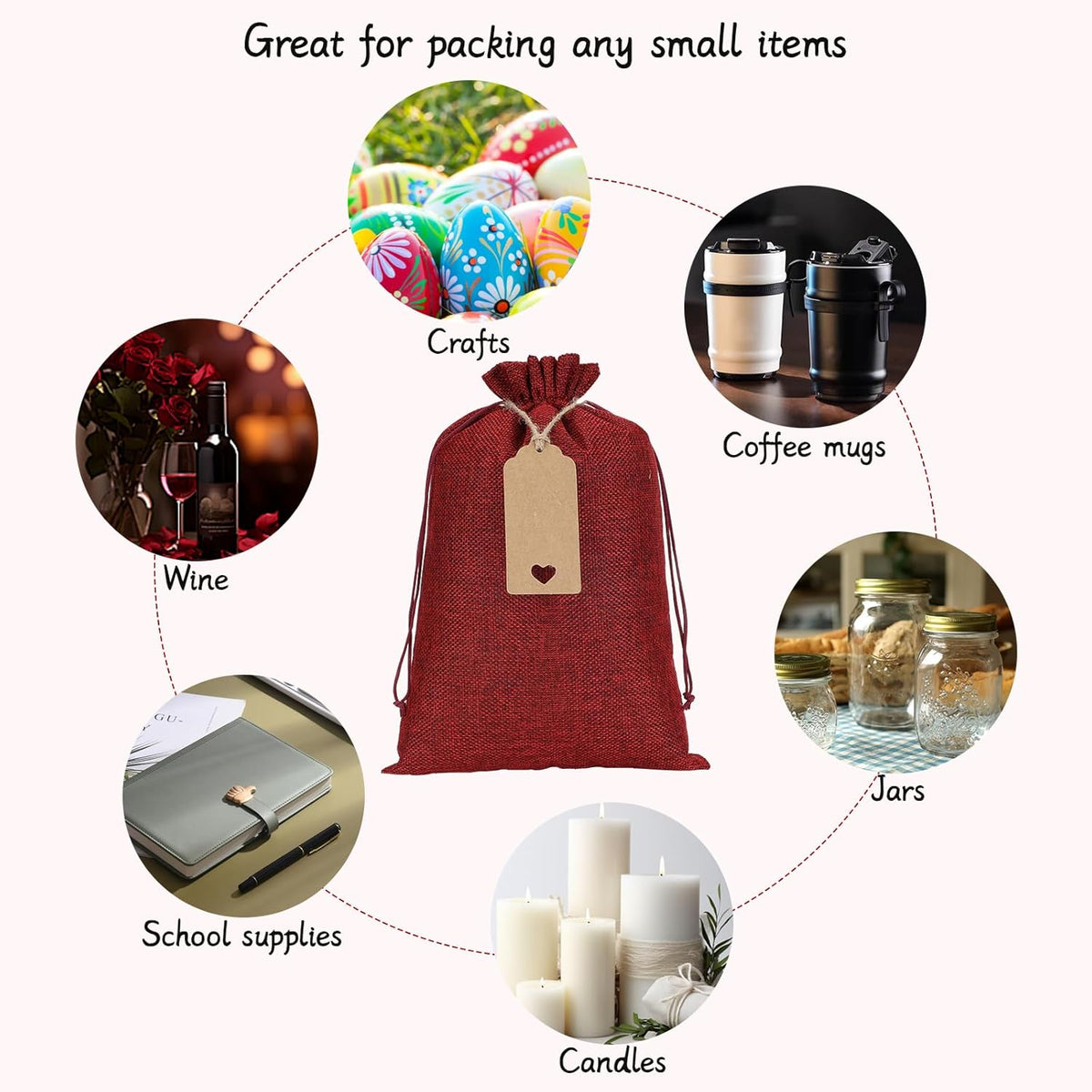 Tapleap Burlap Bags with Drawstring - 10Pcs 8x12 Red Gift Sacks for Wrapping Halloween Favors