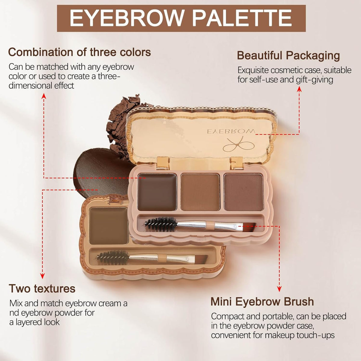 Boobeen Eyebrow Palette, 7 Colors Brow Powder Kit, Eye Brow Pomade with Double-ended Brush