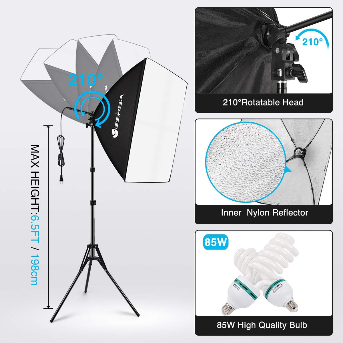 Yesker Photography Lighting Kit 8.5 x 10 ft Background Support System Umbrellas Softbox Continuous