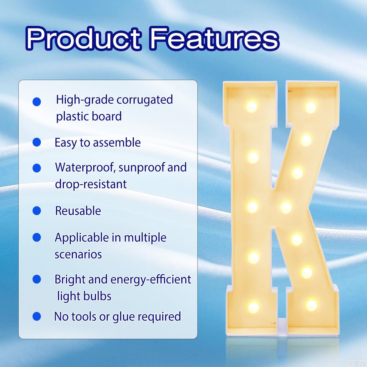 4FT Marquee Plastic Letters K - Light up Letters K Are Made from Corrugated Plastic Board - Quick