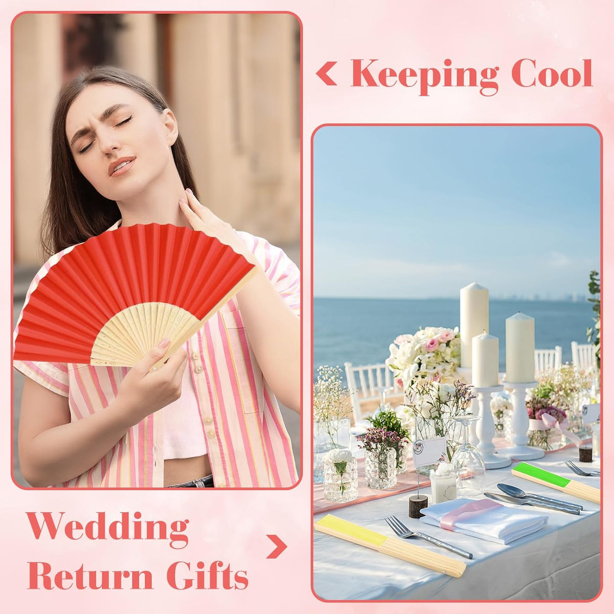 24 Pieces Hand Held Bamboo Folding Fans Paper Fans Handheld for Women Foldable Girls Wedding