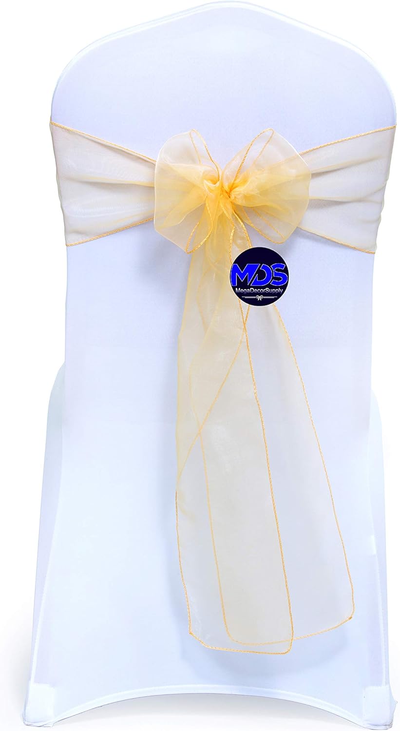 MDS Pack of 50 PCS Organza Chair Sashes Wider Dining Chair Bows Ribbon Tie Back for Wedding Party